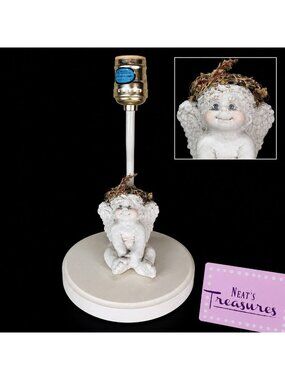 1991 Cast Art BABY CHERUB ANGEL White Pink Hand Crafted Figurine 10" Table Lamp